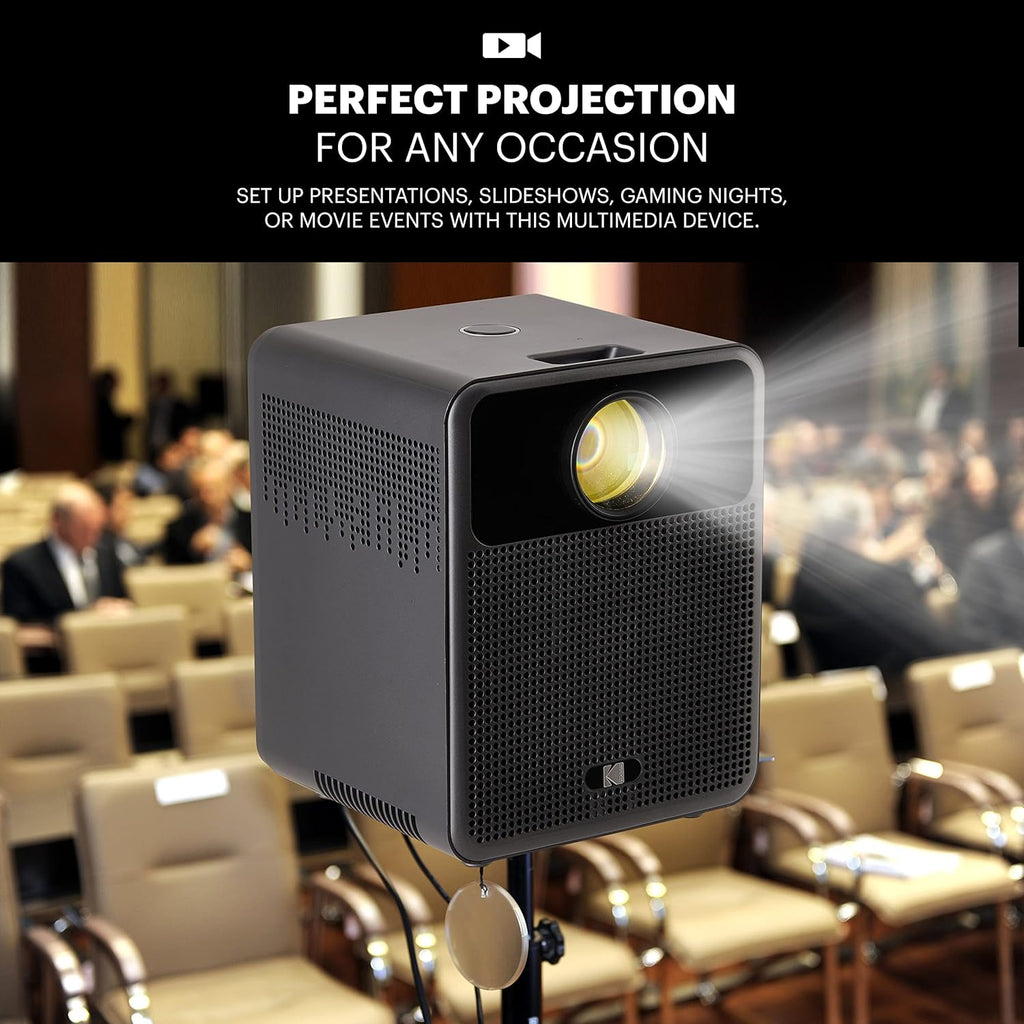 KODAK FLIK HD10 Smart Projector - 1080p Full HD, 200 ANSI Lumens, Dual 5W Speakers - Streams Netflix & YouTube for Smart TV - Google Assistant Remote for Android TV Control - iOS & Android
