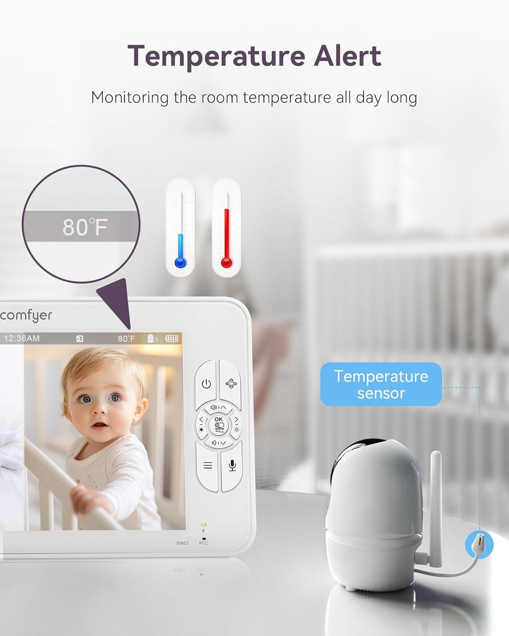 Comfyer BM01 7" HD Split-Screen Baby Monitor with 2 1080P Cameras, 48 Hrs 6000mAh Battery Runs 2 Days in VOX Mode, No WiFi Monitor with a Flexible Bracket, 2 Way Audio, Remote PTZ, Auto Night Vision