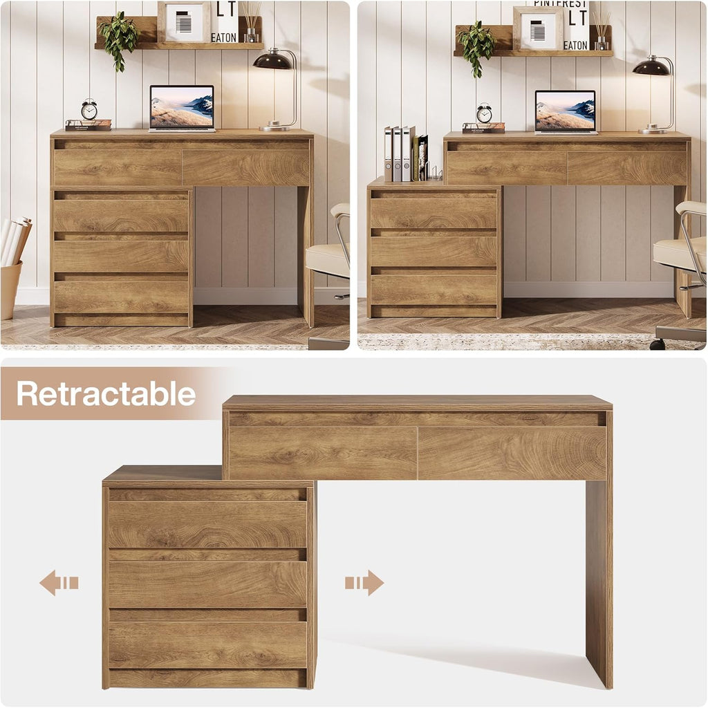 Tribesigns 63" Vanity Desk with 5 Drawers for Bedroom, Makeup Table with Movable 3-Drawer Chest Cabinet & Storage, Modern Large Dressing Table for Women Girl, Make up Desk for Bedroom