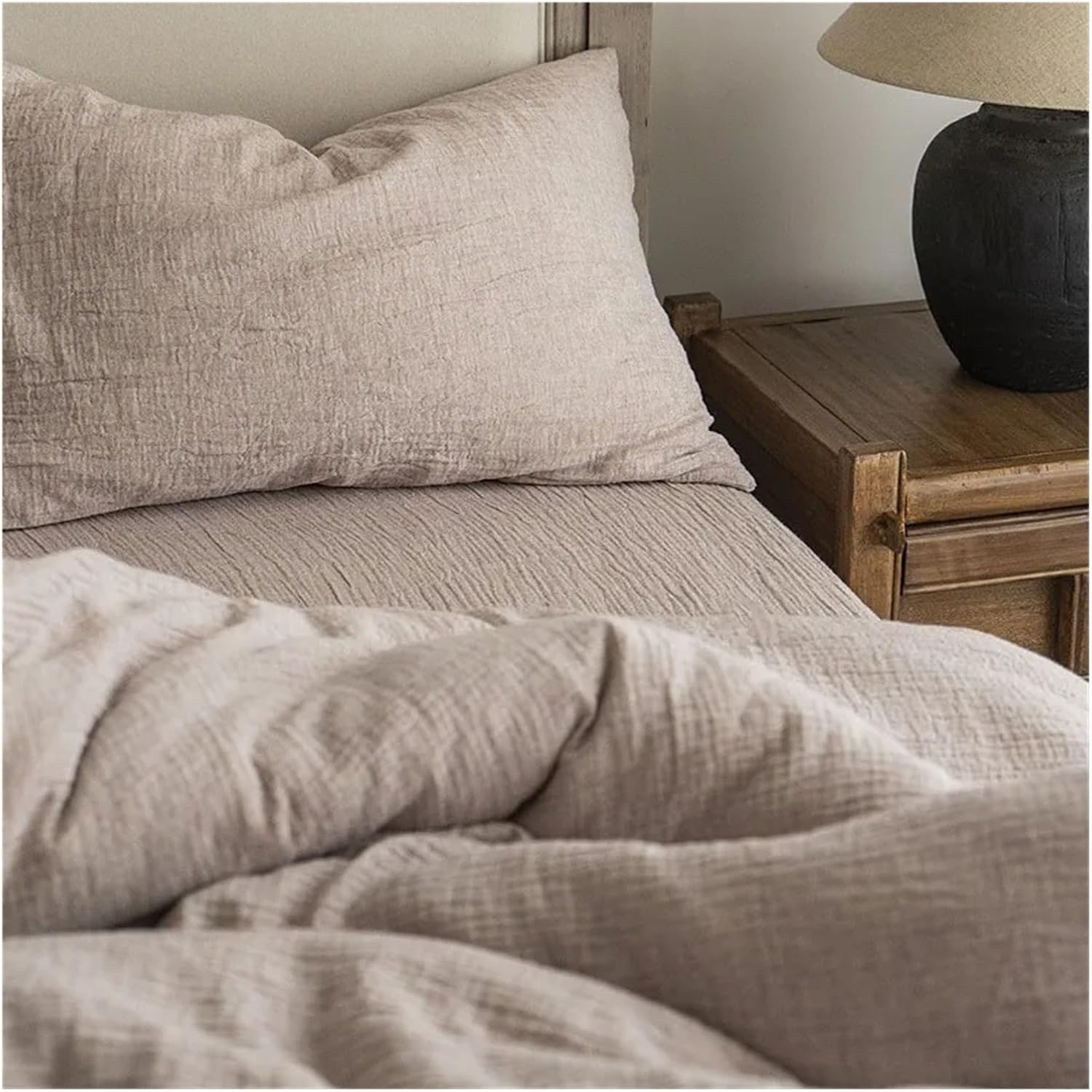 Natural Health Cotton and Linen Bedding Set Plain Color Super Soft Breathable Double Queen King Duvet Cover Bed Sheet Pillowcase,Bedding