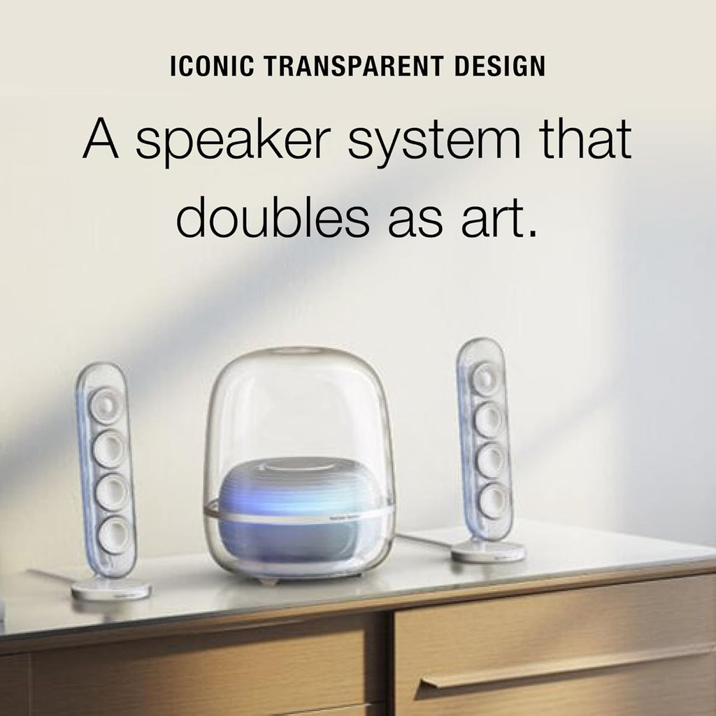 Harman Kardon SoundSticks 5 2.1-Channel Bluetooth Speaker with HDMI - White - 3-Way Speaker Design with Multicolor Light Show - Music Streaming & Auracast Multi-Speaker Connection