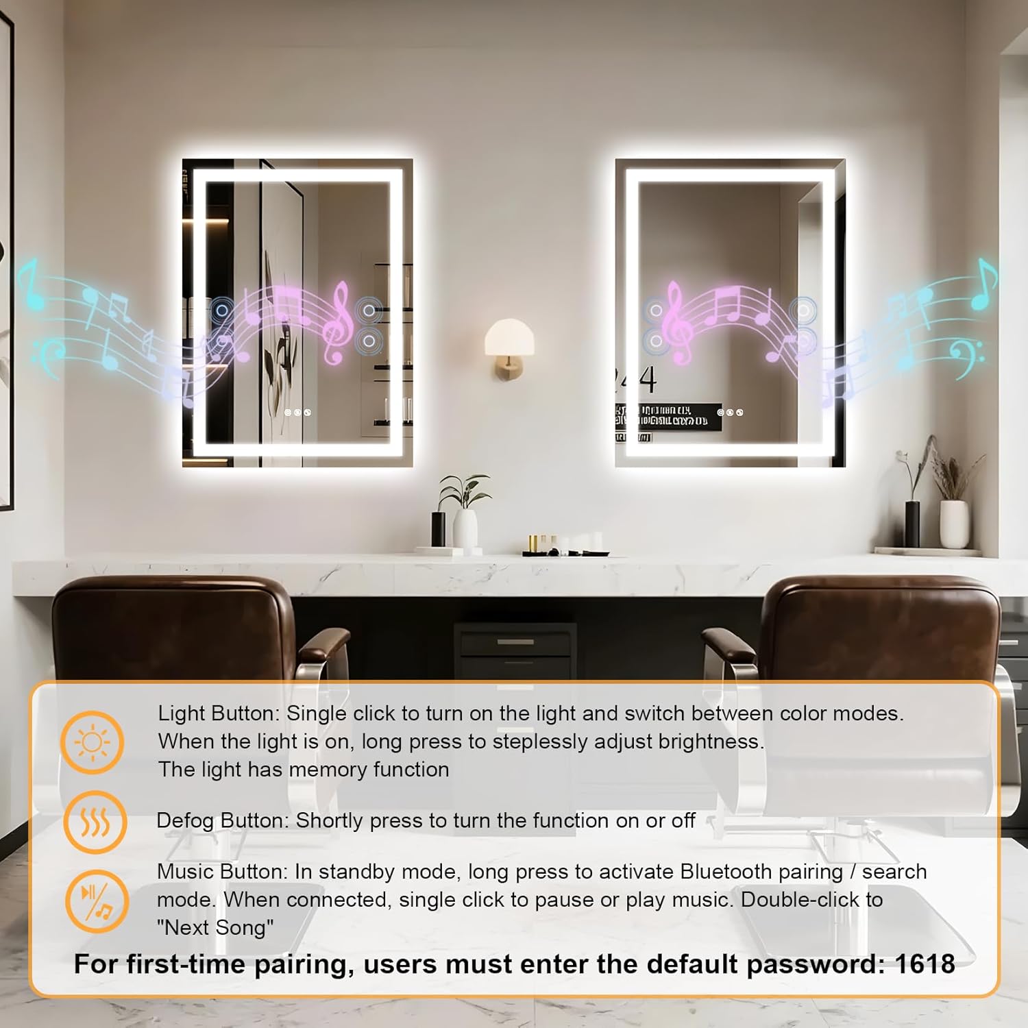 24"x32" LED Bathroom Mirror with Lights,Bluetooth Dual Speaker,Anti-Fog,3 Color Temperature,Dimmable Brightness,Memory Function,Waterproof,Wall Mount Design,Tempered Glass