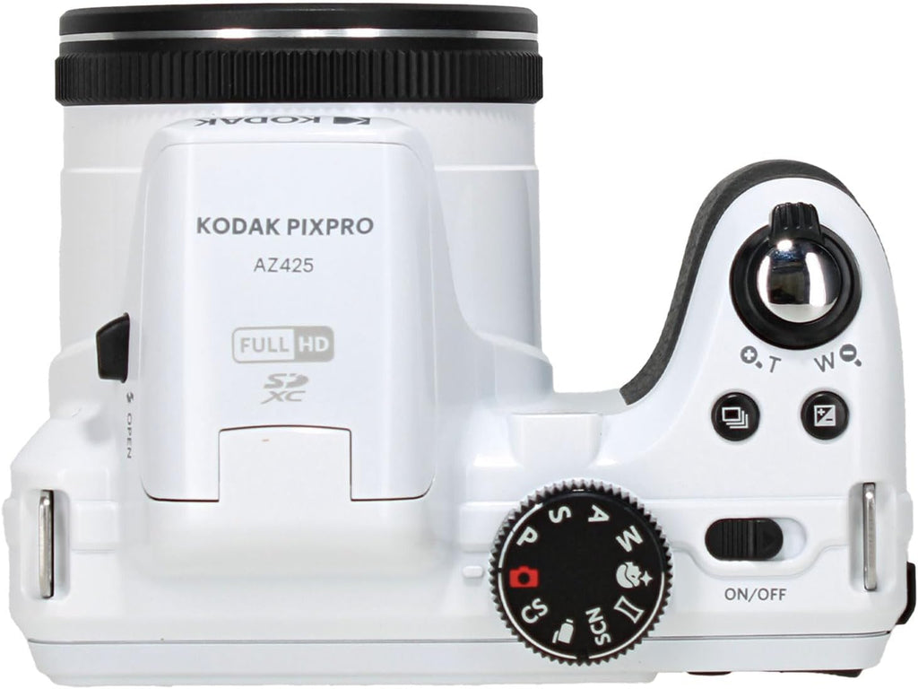 Kodak PIXPRO AZ425 20MP Vlogging Digital Camera (White) 42X Optical Zoom, 24mm Wide Angle Lens Bundle with 32GB Memory Card + Vlogger Tripod + Bag + More Vlog Accessories