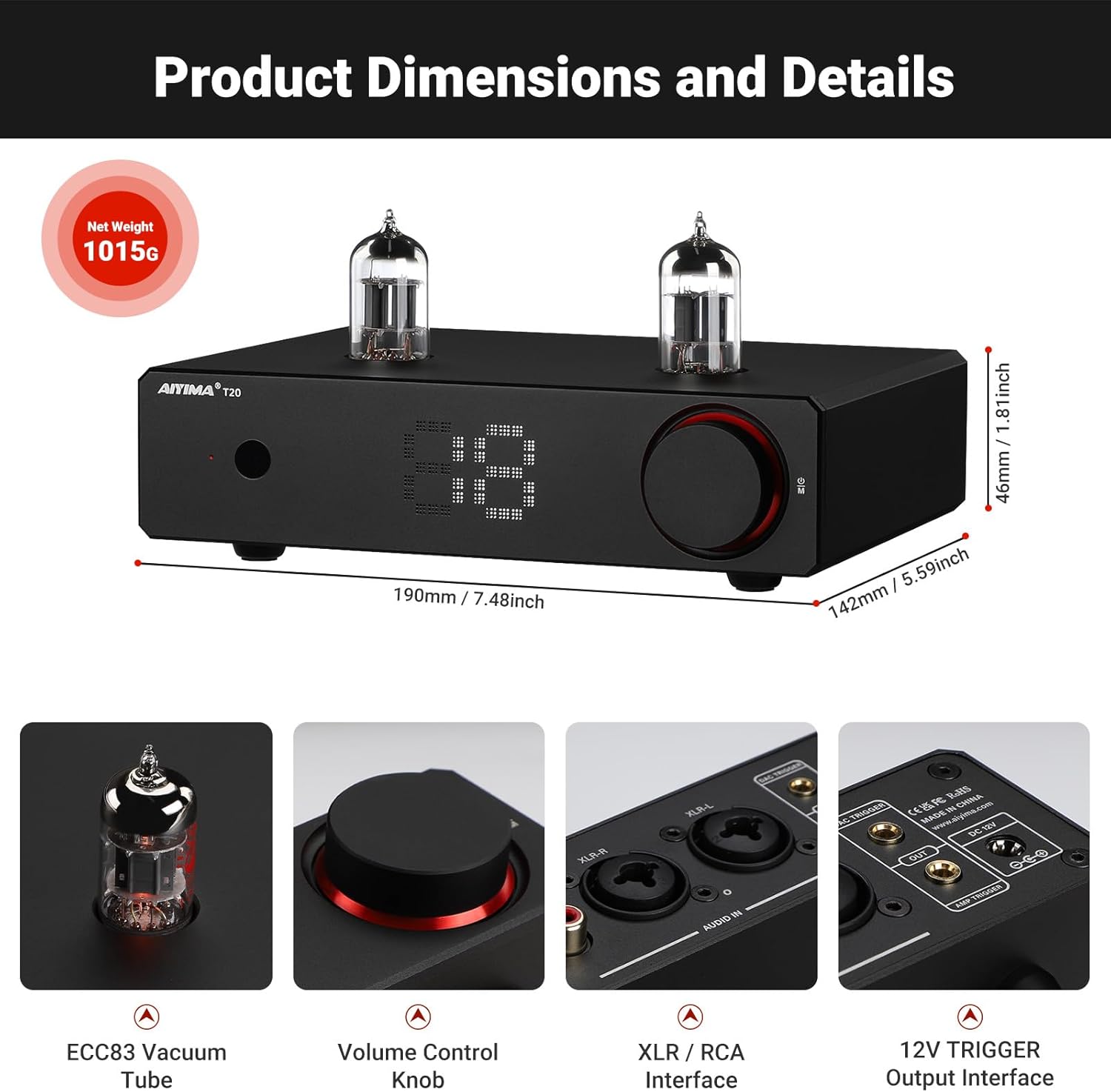 AIYIMA T20 Fully Balanced Tube Preamp for Home Audio - ECC83 Tube Design, Swappable Op-Amps & Tubes, XLR/RCA Inputs/Outputs, Pre-Amp for 2 Channel Stereo Hi-Fi Amplifier & 2.1 Theater Setup