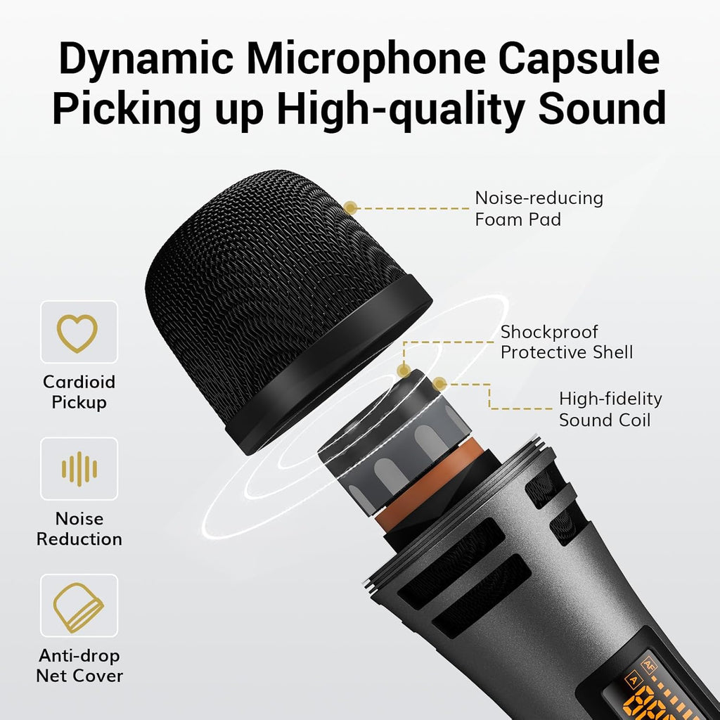 TONOR Wireless Microphones System with 4x10 Channels Cordless Handheld Microfono Inalambrico, 60 m/200FT UHF Range, Mics with Stable Signal Transmission for Karaoke Singing Party Church Wedding