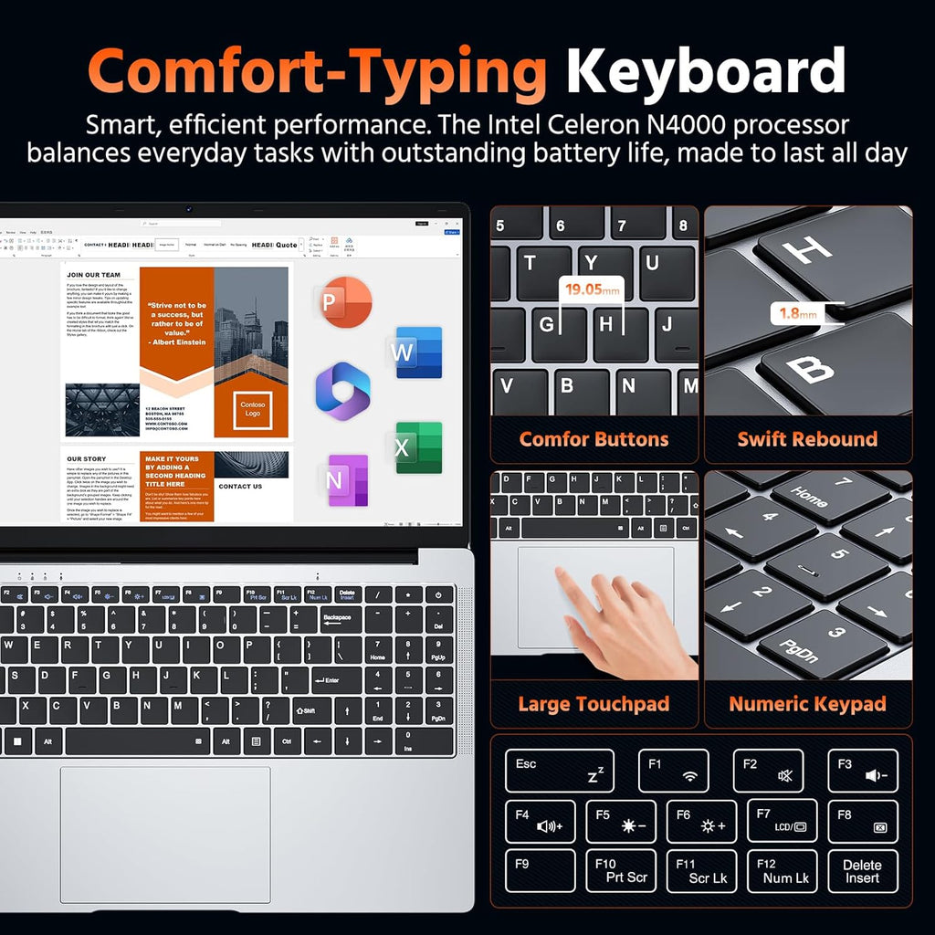 15.6" Laptop Computer Win 11 Office Suite FHD IPS sRGB Notebook 2.4G&5G WiFi BT 4.2 HDMI USB 3.0 5000mAh Battery for Home Student Business (8G+256G,N4000)