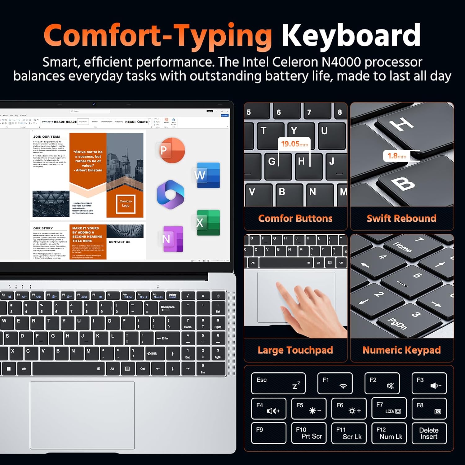 15.6" Laptop Computer Win 11 Office Suite FHD IPS sRGB Notebook 2.4G&5G WiFi BT 4.2 HDMI USB 3.0 5000mAh Battery for Home Student Business (8G+256G,N4000)