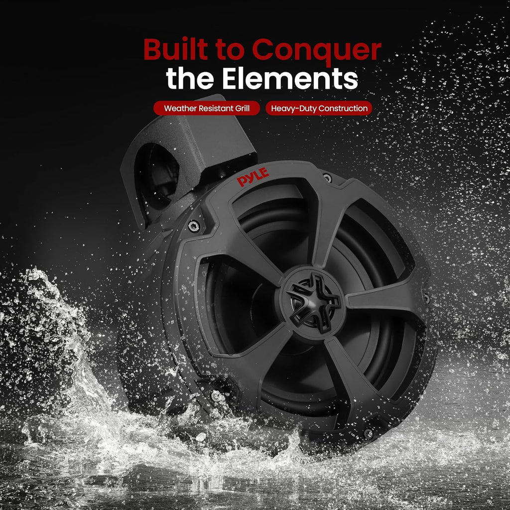 Pyle 6.5" Marine Speakers, Water-Resistant with 2-Channel Amplifier, Waterproof Audio for Boat, Jeep, ATV, UTV, Off-Road, 1200W Power, 8.1" x 8.9" x 10.5" with Brackets
