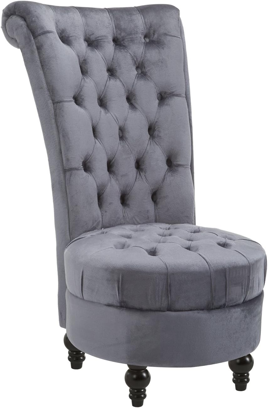 HOMCOM Retro High Back Armless Royal Accent Chair Fabric Upholstered Tufted Seat for Living Room, Dining Room and Bedroom, Grey