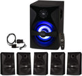 Goldwood Bluetooth 5.1 Surround Sound Home Theater Speaker System with LED Display, FM Tuner, USB/SD Inputs - 6-Piece Set with Remote Control, Black