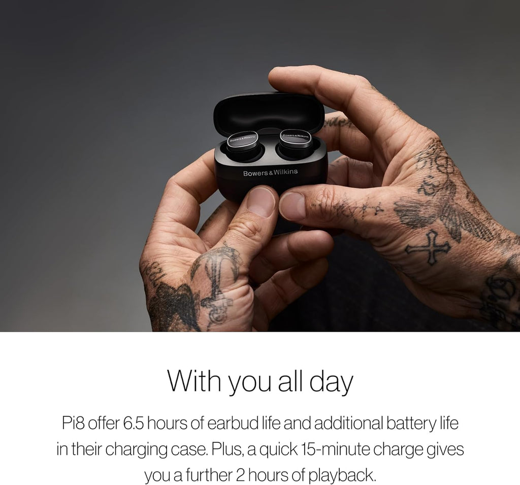 Bowers & Wilkins Pi8 Wireless Earbuds, Dark Burgundy, in-Ear Bluetooth Earphones with aptX Lossless Support, Active Noise Cancelling Earbuds, 3 Built-in Mics, 15-Min Quick Charging