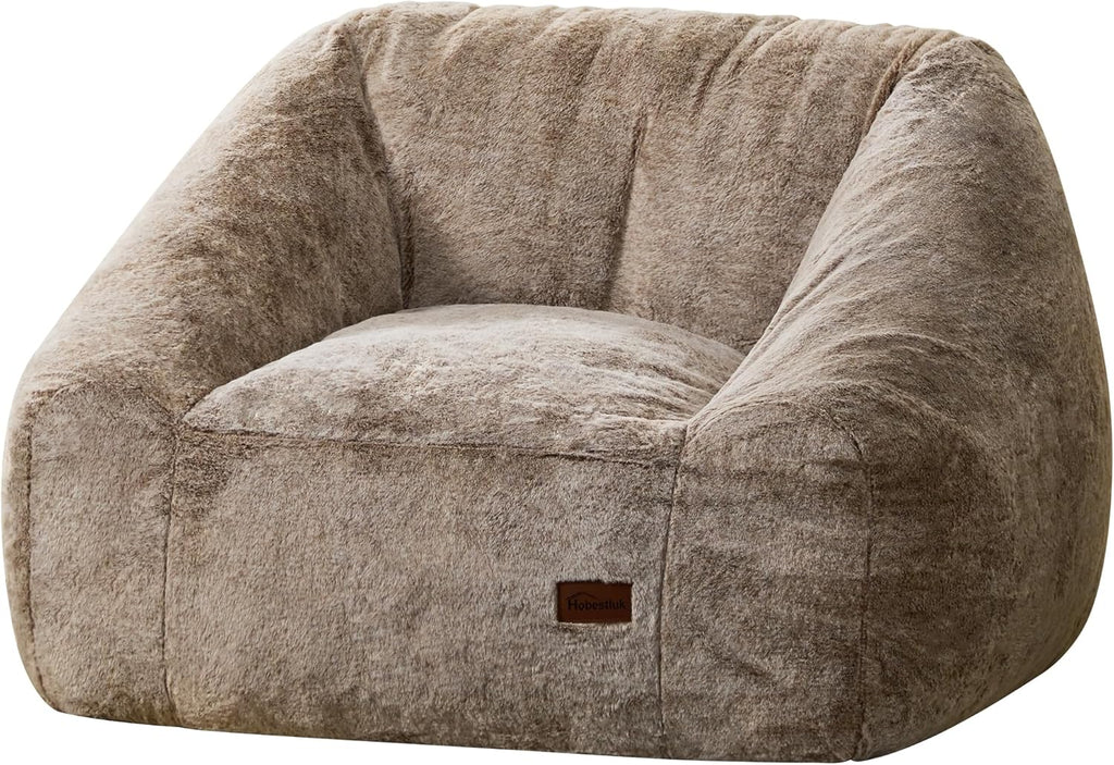 Hobestluk Giant Bean Bag Chair Memory Foam Filled Sofa Chair Bean Bag for Adults/Teens/Kids, Oversized Lazy Accent Comfy Stuffed BeanBag Sofa for Living Room Bedroom Dorm Reading(Brown)