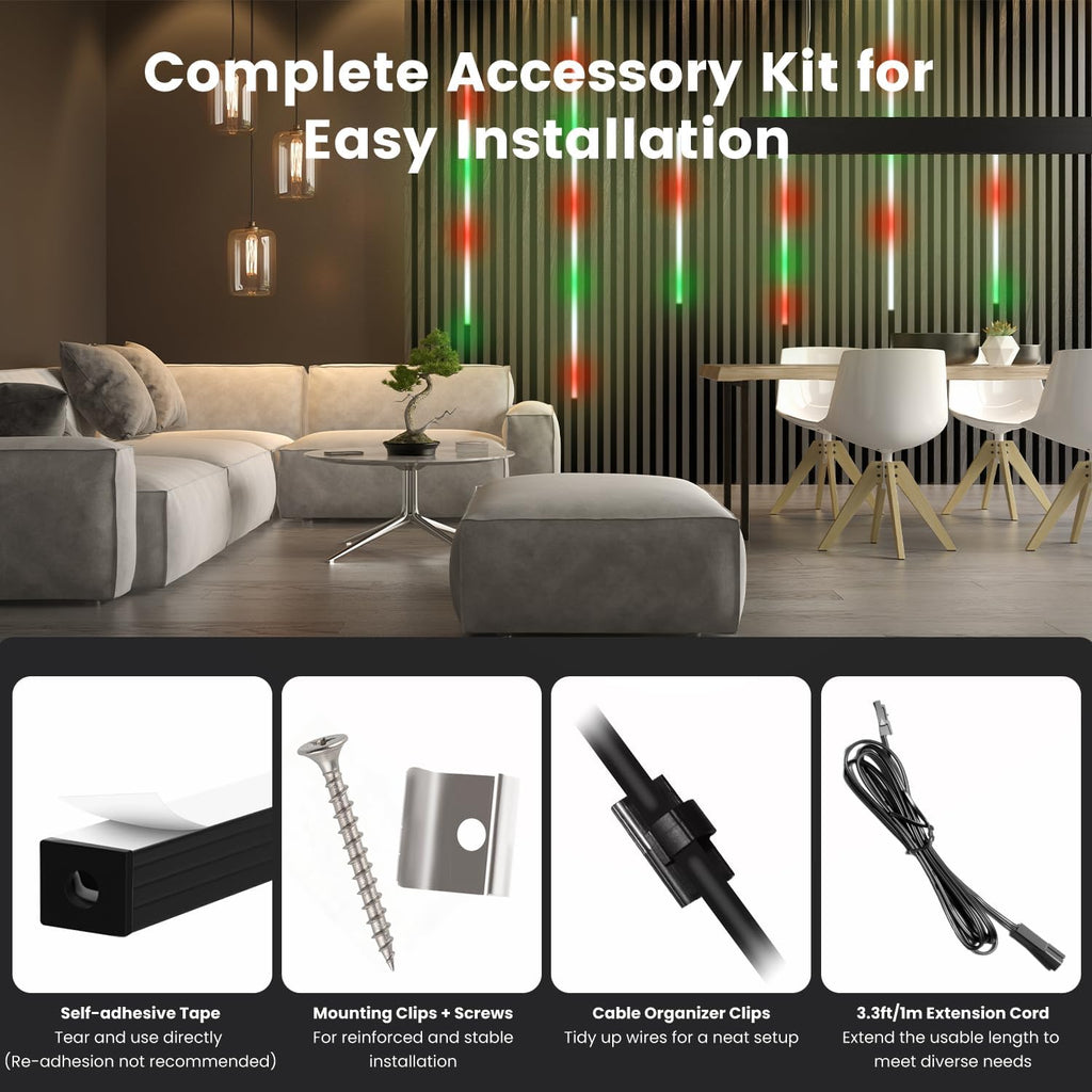 6 Pcs RGB+IC Slat Wall LED Lights for Acoustic Panels, Wood Slat Panel RGB Wall Lights Color Chasing, Alexa Smart Self-Adhesive LED Strips Recessed Lighting Kit for Acoustic, Black Shell (15+25+35in)