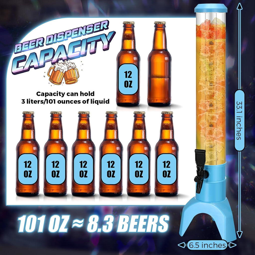 Domensi 6 Pcs Mimosa Tower Dispenser Mimosa Tower with Ice Tube and Bottomless Beer Margarita Beverage Drink Tabletop Liquor Dispenser for Bar Party(3L,Blue)