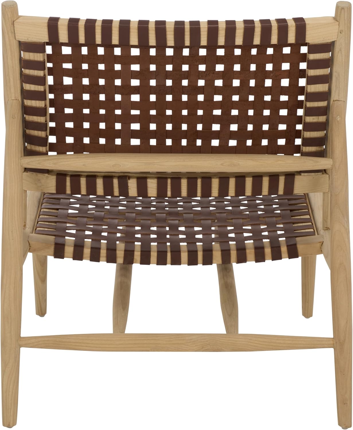 Safavieh Home Collection Soleil Natural and Cognac Leather Woven Accent Chair