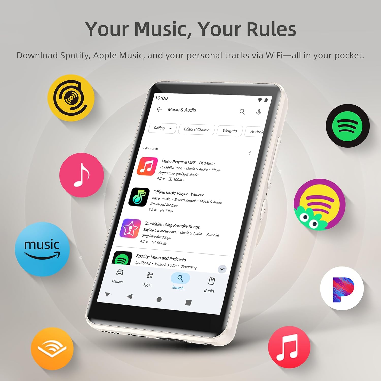 HIFI WALKER Android MP3 Player with WiFi & Bluetooth, G7 Mini 4” Touchscreen MP4 Player with Spotify & Streaming Apps, Portable Music Player, Audiobooks, Travel, Expandable Storage (64GB .White)