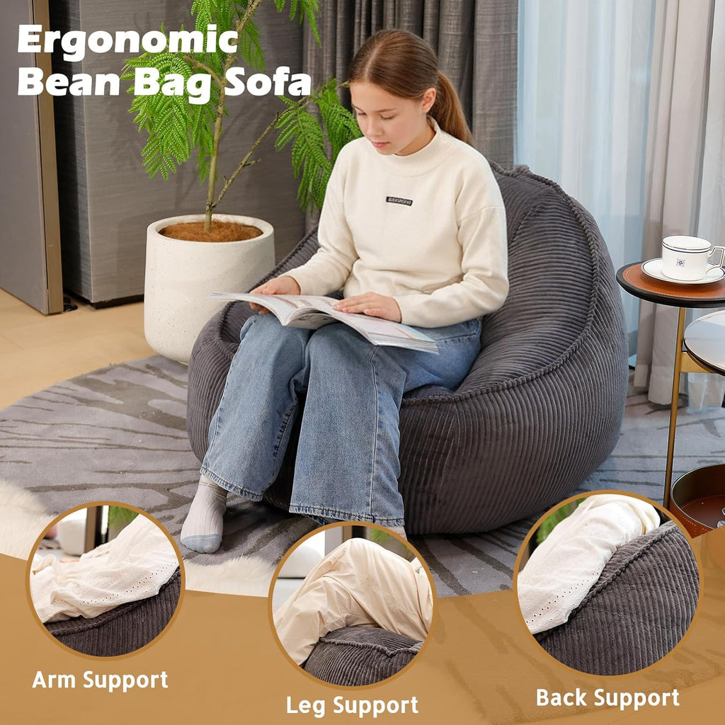 Bean Bag Chair, Cozy Fluffy Beanbag Chairs with Filler for Teens and Kids, Floor Lazy Sofa for Living Room Gaming & Reading (M-Charcoal)