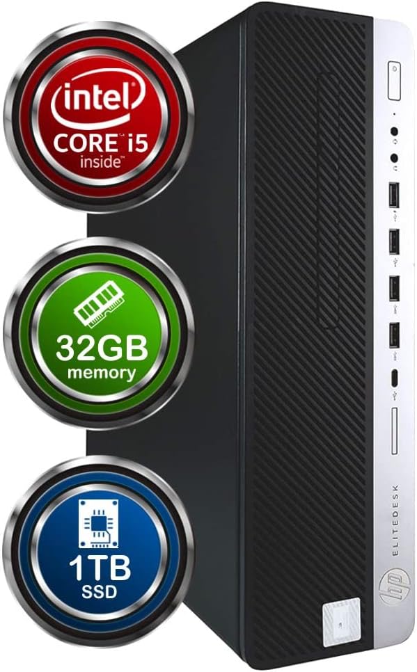HP EliteDesk 800G4 Desktop Computer | Hexa Core Intel i5 (3.2) | 32GB DDR4 RAM | 1TB SSD Solid State | Windows 11 | Home or Office PC (Renewed)