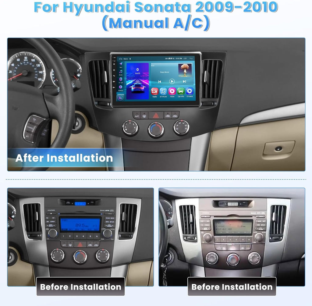 Roinvou 2+64G Android 9" Touch Screen for Hyundai Sonata 2009-2010 (Manual A/C) with Wireless CarPlay Android Auto WiFi Bluetooth GPS Navigation FM RDS Radio Backup Camera