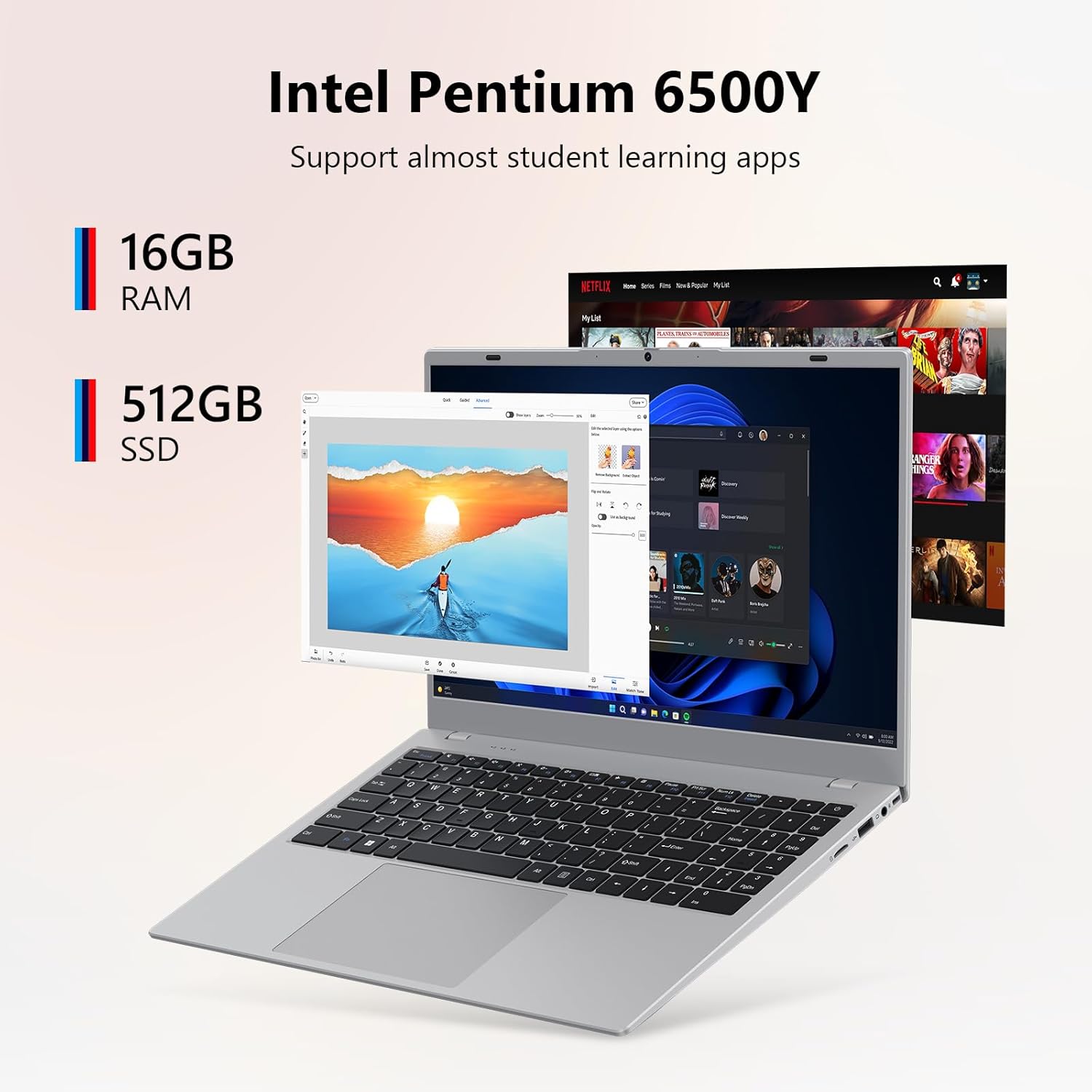 Coolby Laptop Computer, 15.6 inch Laptop with 1080P FHD IPS Display, 16GB RAM/512GB SSD, 6500Y Processor Notebook PC, Support 2.4G/5G Hz WiFi, BT