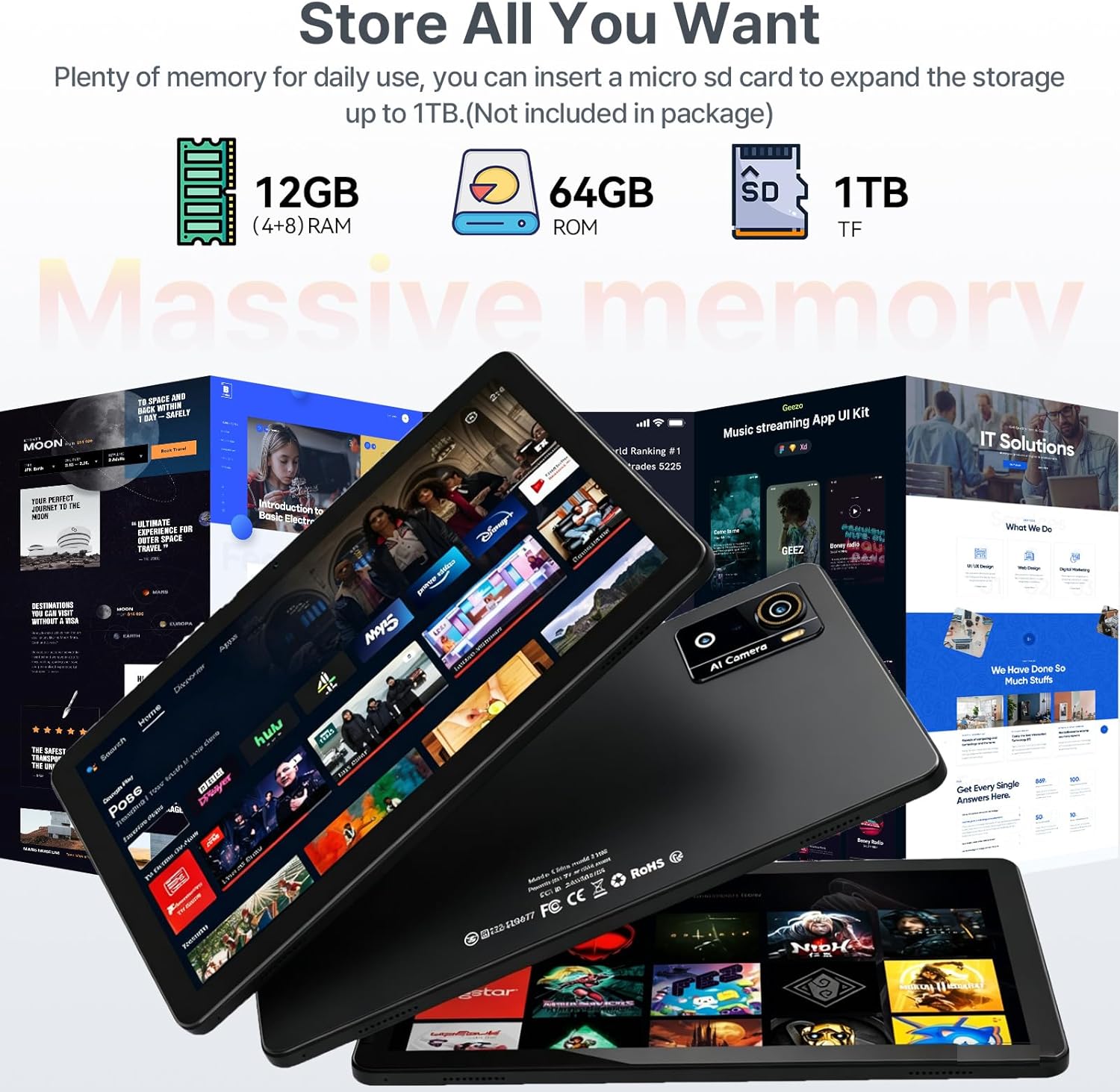 Tablet 10.1 Inch, Android 16 Tablet with 12GB RAM 64GB ROM (TF 2TB), Octa-Core Processor, 5G WiFi Tablets, 7000mAh Battery, GPS, Google Gemini AI Tablet, Tablets for Adults Students Kids 2026 Upgraded