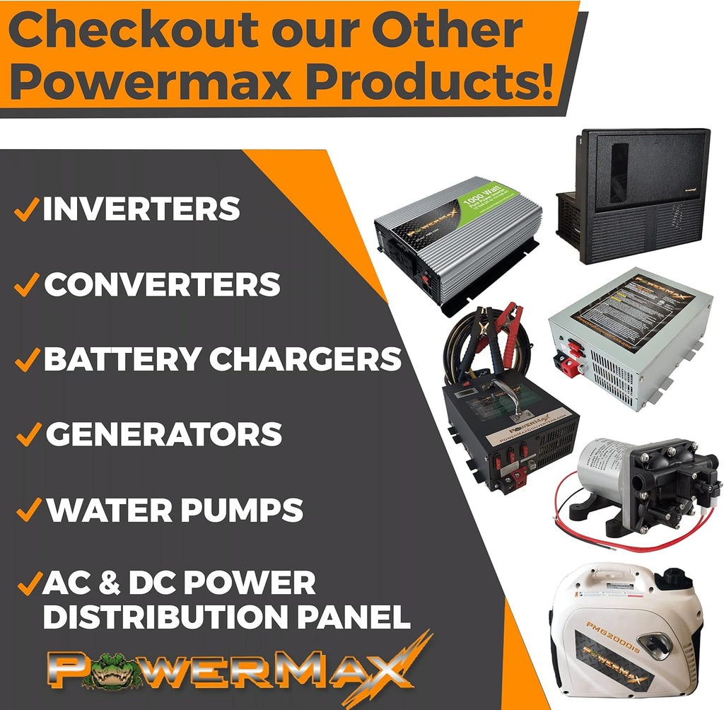 PowerMax PMBC 100 Amp 12V Battery Charger/Maintainer, Flash Reprogrammer & Adjustable Power Supply w/ 15ft Cables, Voltage Display & Mounting Brackets for RV, 12V Car Audio, Boat Motors & LED + House