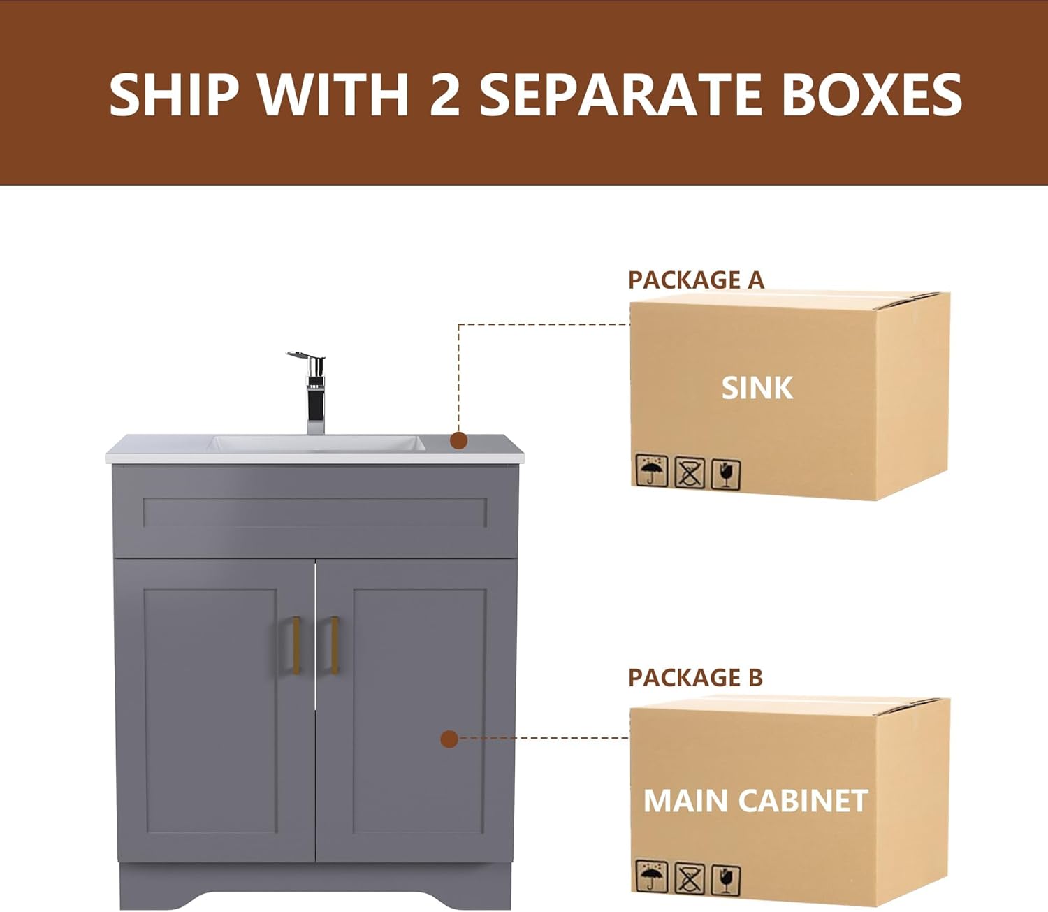 24 Inch Bathroom Vanity with Sink, Bathroom Storage Vanity Cabinet for Small Space, Bathroom Vanity with 2 Doors and 1 Drawer, Modern Freestanding Vanity Sink (Grey)
