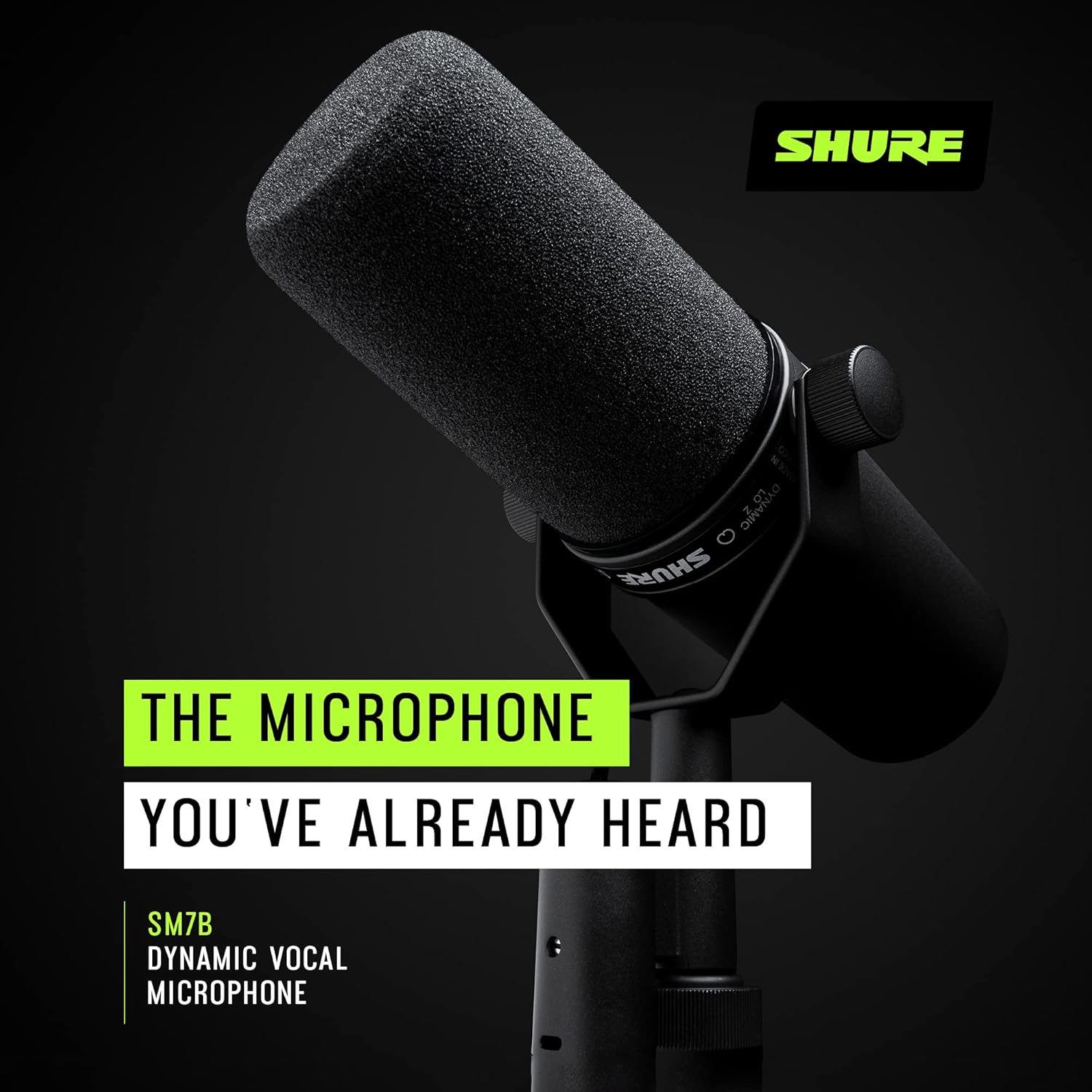 Shure SM7B Dynamic Studio Microphone - XLR Mic for Podcasting, Streaming, Vocal Recording & Broadcasting, Wide Frequency Range, Smooth Warm Audio, Detachable Windscreen, Black