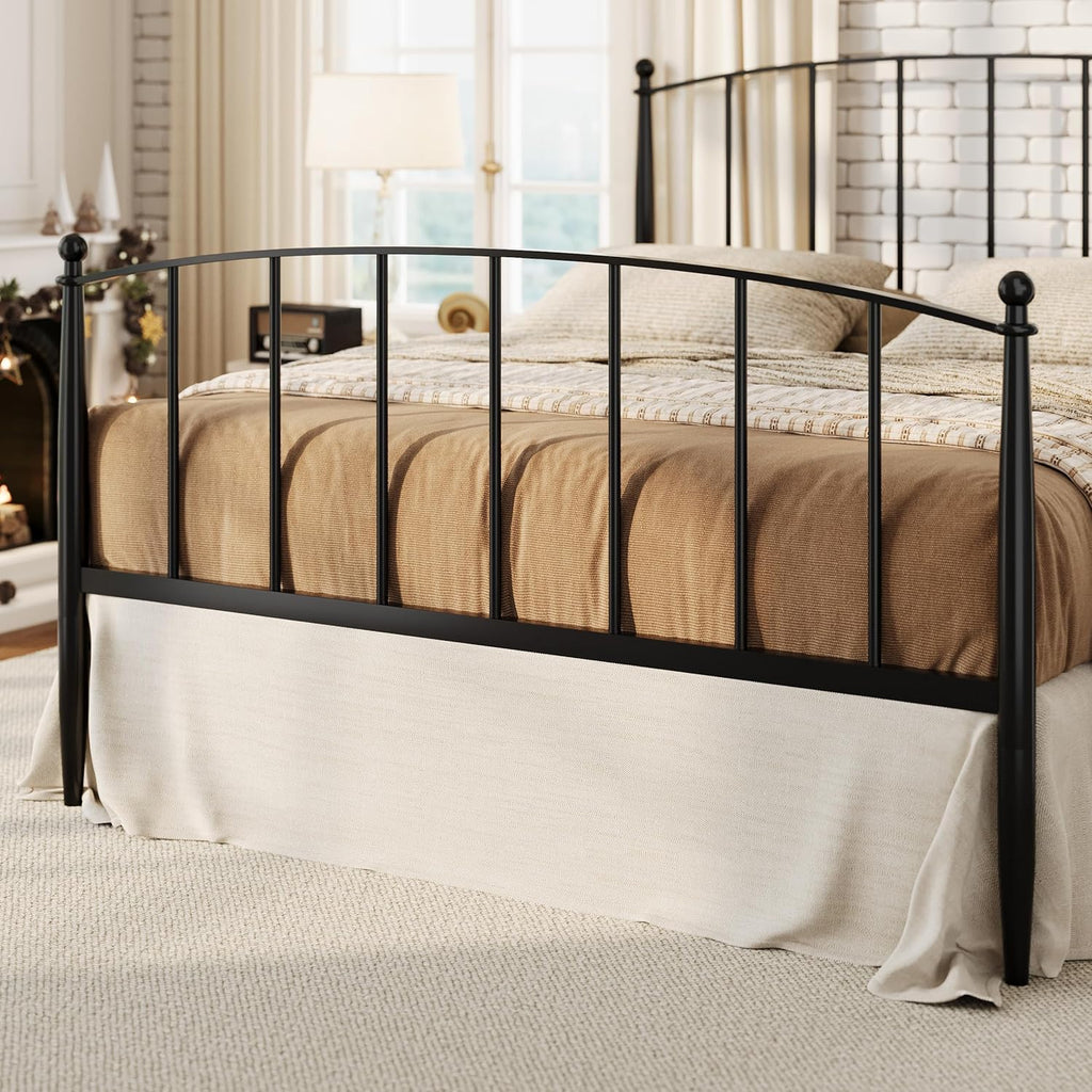 SHA CERLIN Queen Bed Frame, Metal Platform Bed with Victorian Style Iron-Art Headboard and Footboard, Easy Assembly, No Box Spring Needed, Black