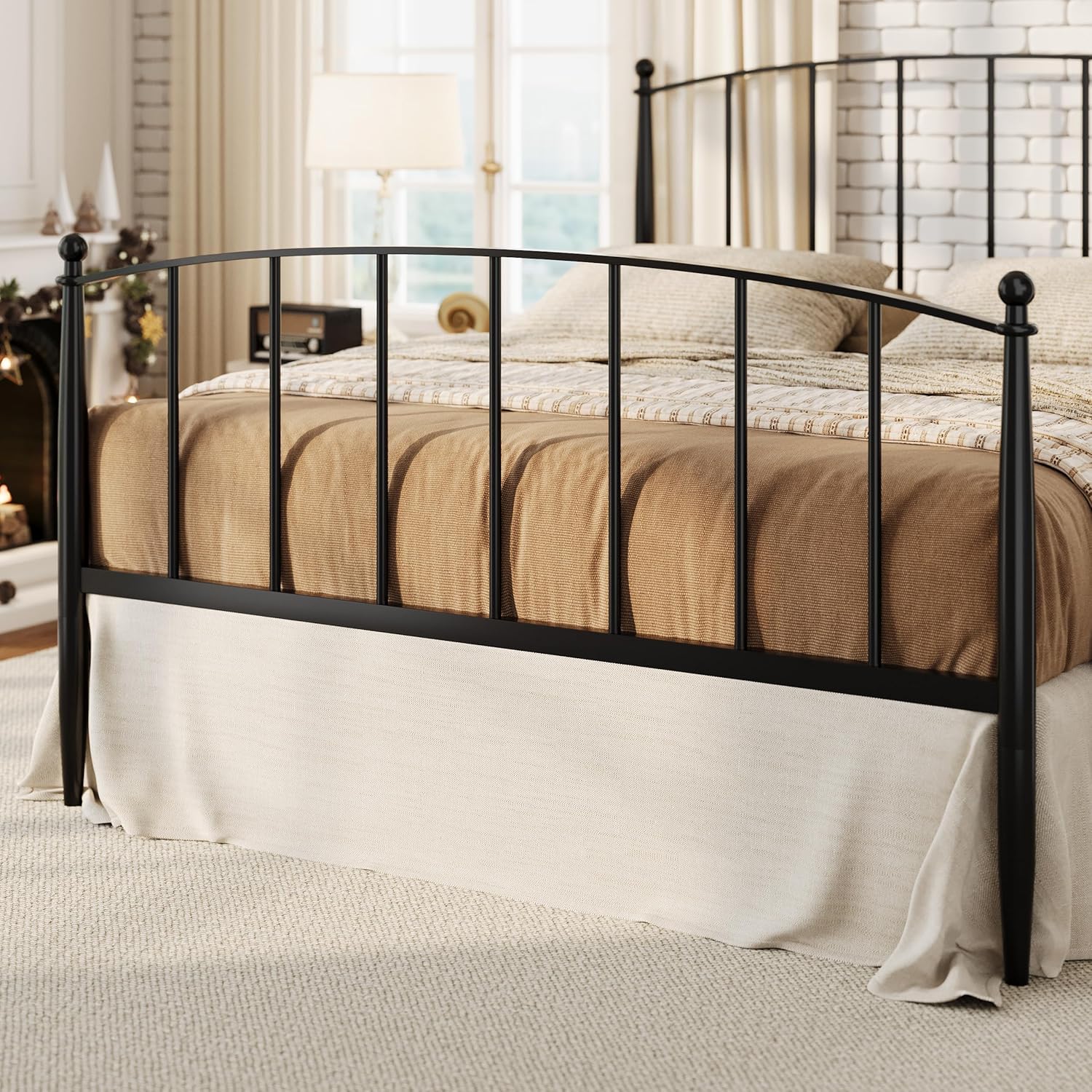SHA CERLIN Queen Bed Frame, Metal Platform Bed with Victorian Style Iron-Art Headboard and Footboard, Easy Assembly, No Box Spring Needed, Black
