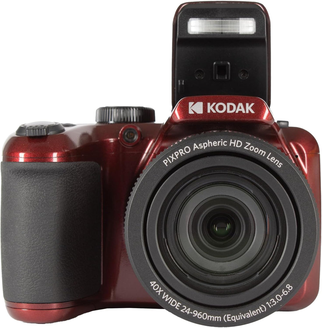 Kodak PIXPRO AZ405 Digital Camera (Red) | 20MP Sensor, 40x Optical Zoom, 24mm Wide-Angle Lens & Optical Image Stabilization | Great for Travel & Everyday Photos (AZ405RD) + 32GB Card + Bag + Cloth