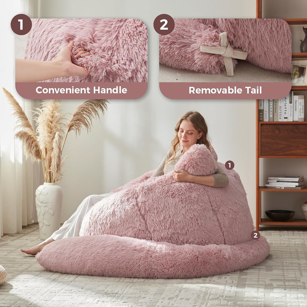 EBENCHICO Bean Bag Chair for Adults Teen,Giant Bean Bag Chairs Cat Design,Plush Faux Fur Beanbag Couch Comfy Accent Floor Sofa for Reading, Playing, Relaxing in Living Room, Bedroom