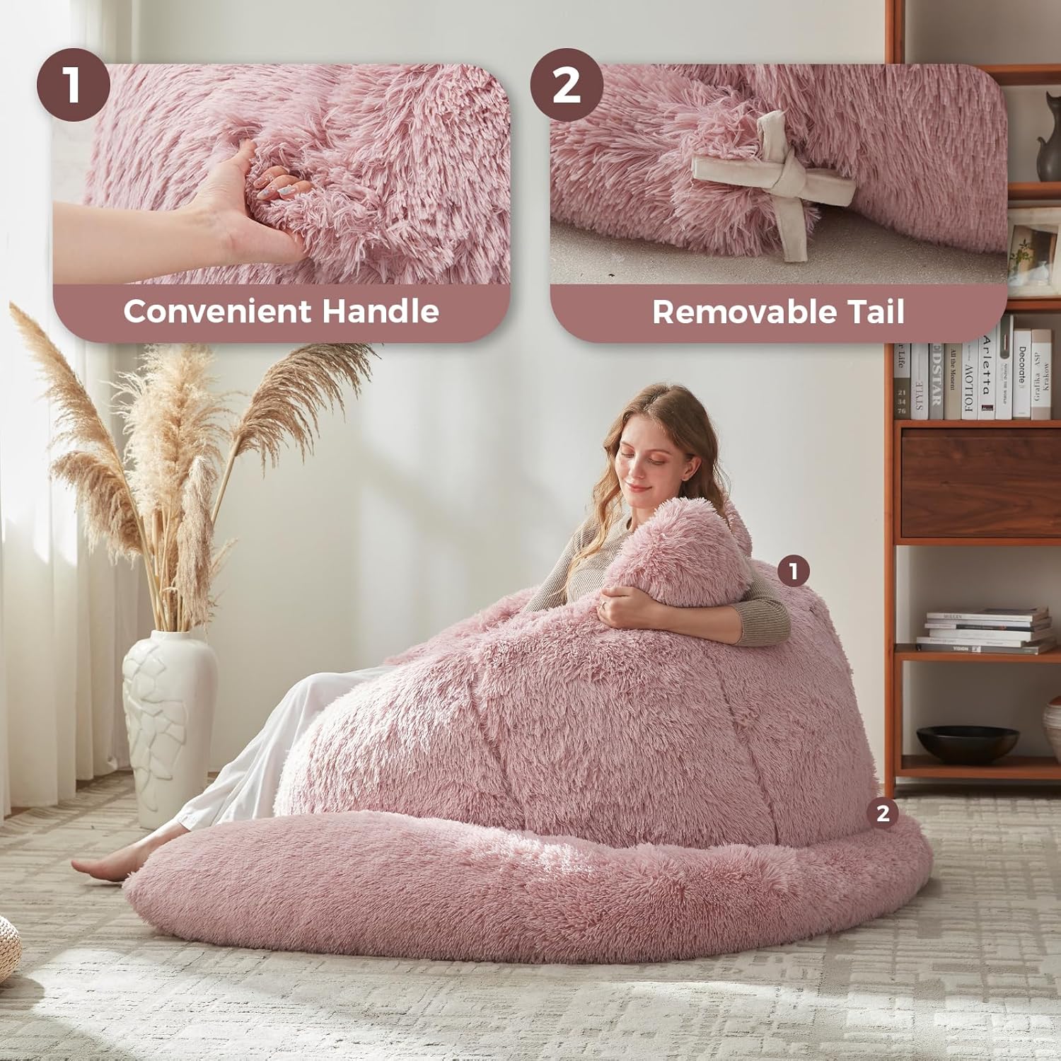 EBENCHICO Bean Bag Chair for Adults Teen,Giant Bean Bag Chairs Cat Design,Plush Faux Fur Beanbag Couch Comfy Accent Floor Sofa for Reading, Playing, Relaxing in Living Room, Bedroom