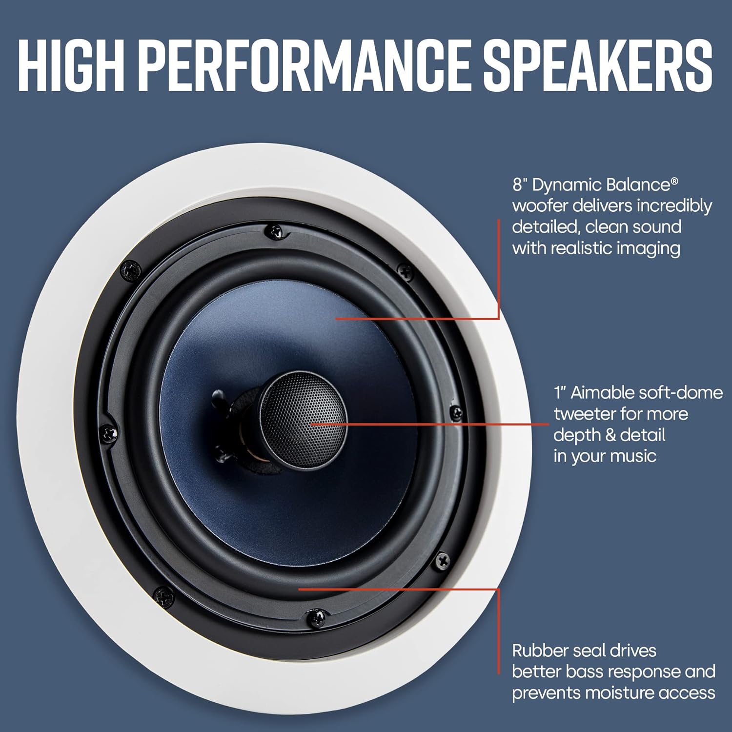 Polk Audio RC80i 2-Way Premium In Ceiling Speakers 8" Round Perfect for Damp and Humid Indoor/Outdoor Placement - Bluetooth Ceiling Speakers, 1 Pair