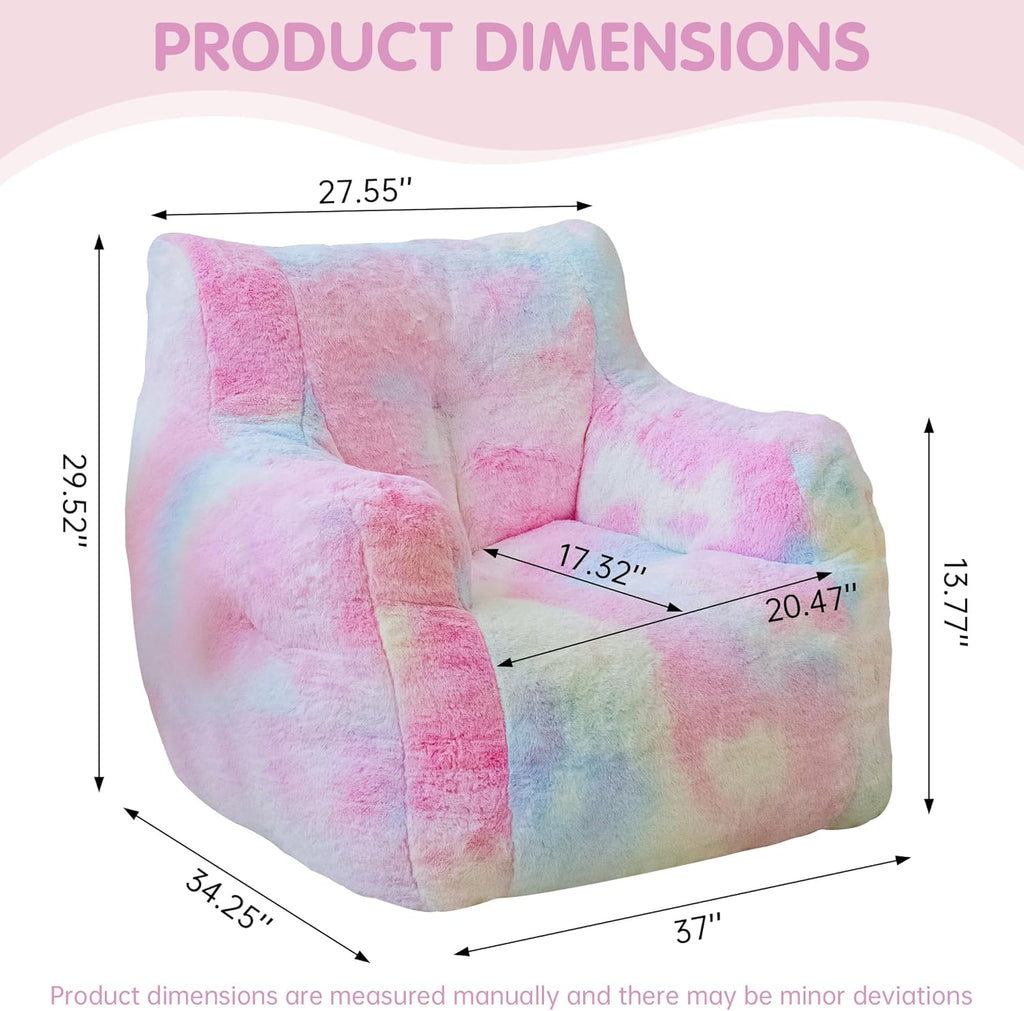 Bean Bag Chair with Filling, Faux Fur Comfy BeanBag Chairs for Teens, Adults, Bedroom, Living Room, Reading - Rainbow