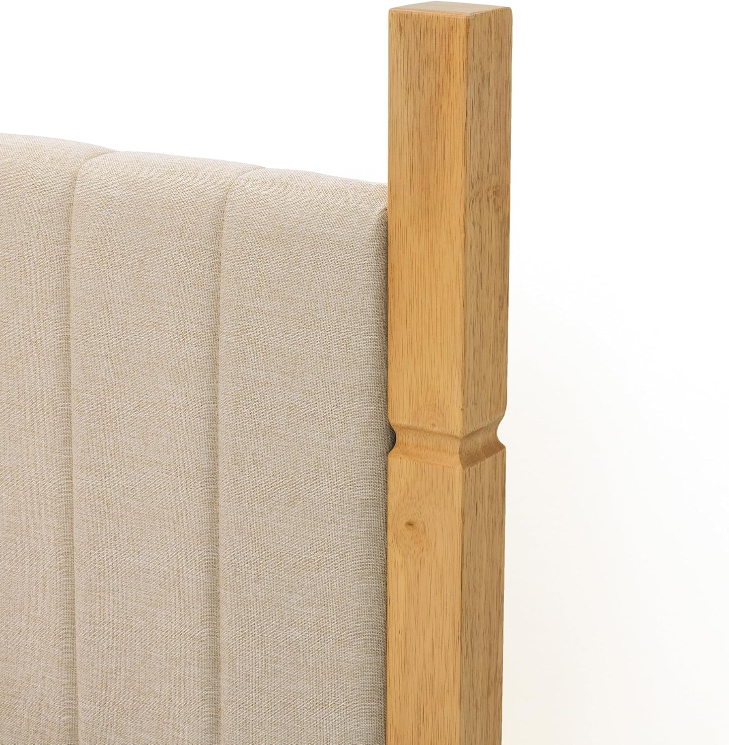 Yechen California King Bed Frame, Solid Wood Bed Frame CA-King Size with Upholstered Headboard, Platform Bedframe Noise Free, No Box Spring Needed, Beige Linen
