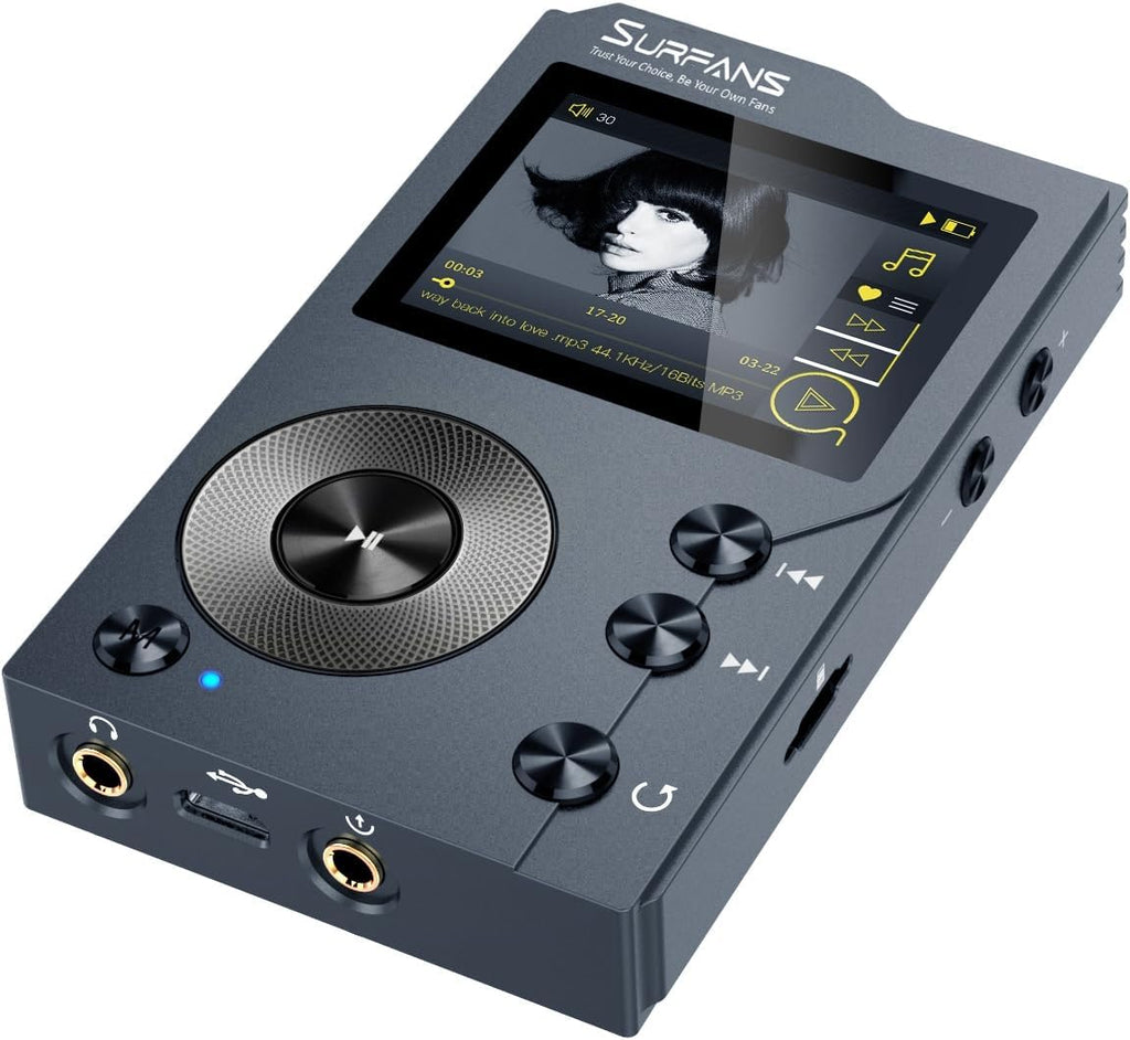 Surfans F20 HiFi MP3 Player with Bluetooth 5.2, Lossless DSD FLAC High Resolution Digital Audio Player, High-Res Portable Music Player with 64GB MicroSD Card, Support up to 512GB
