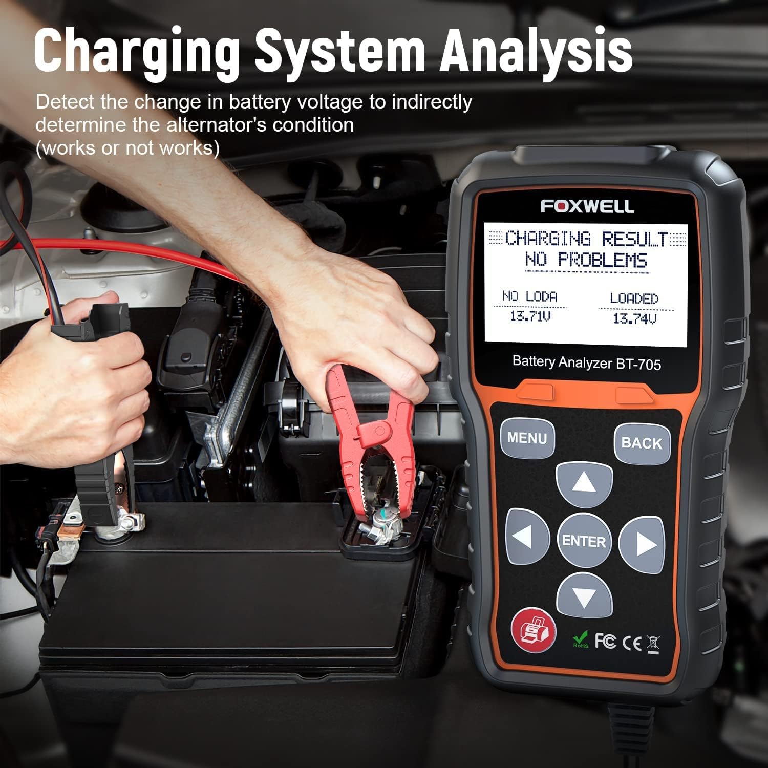 FOXWELL BT705 Car Battery Tester 12V 24V, Automotive Battery Load Tester Analyzer & Portable Carrying Case