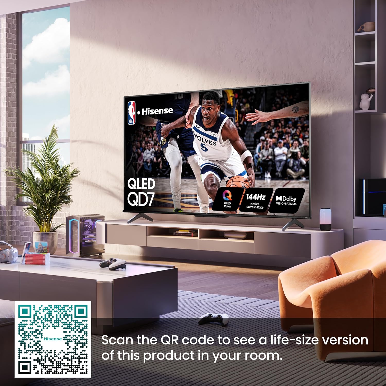 Hisense 65-Inch Class QD7 Series QLED 4K UHD Google Smart TV (65QD7N) - QLED, Native 144Hz, Motion Rate 240, Direct Full Array, Game Mode Pro, Alexa Compatibility