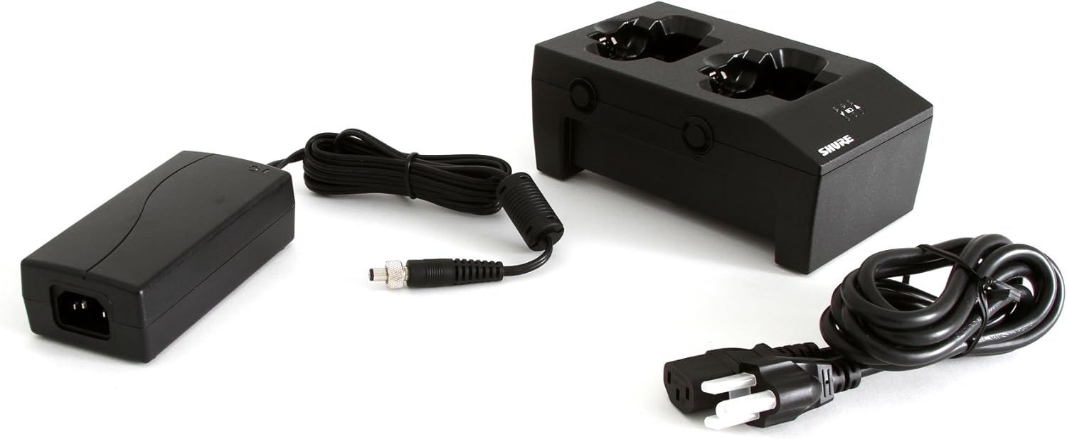 Shure SBC200-US Dual Docking Charger with PS45US Supply, Charging Station for SB900A Batteries In or Out of Transmitters, Supports Up to 4 SBC200 Units on One Supply