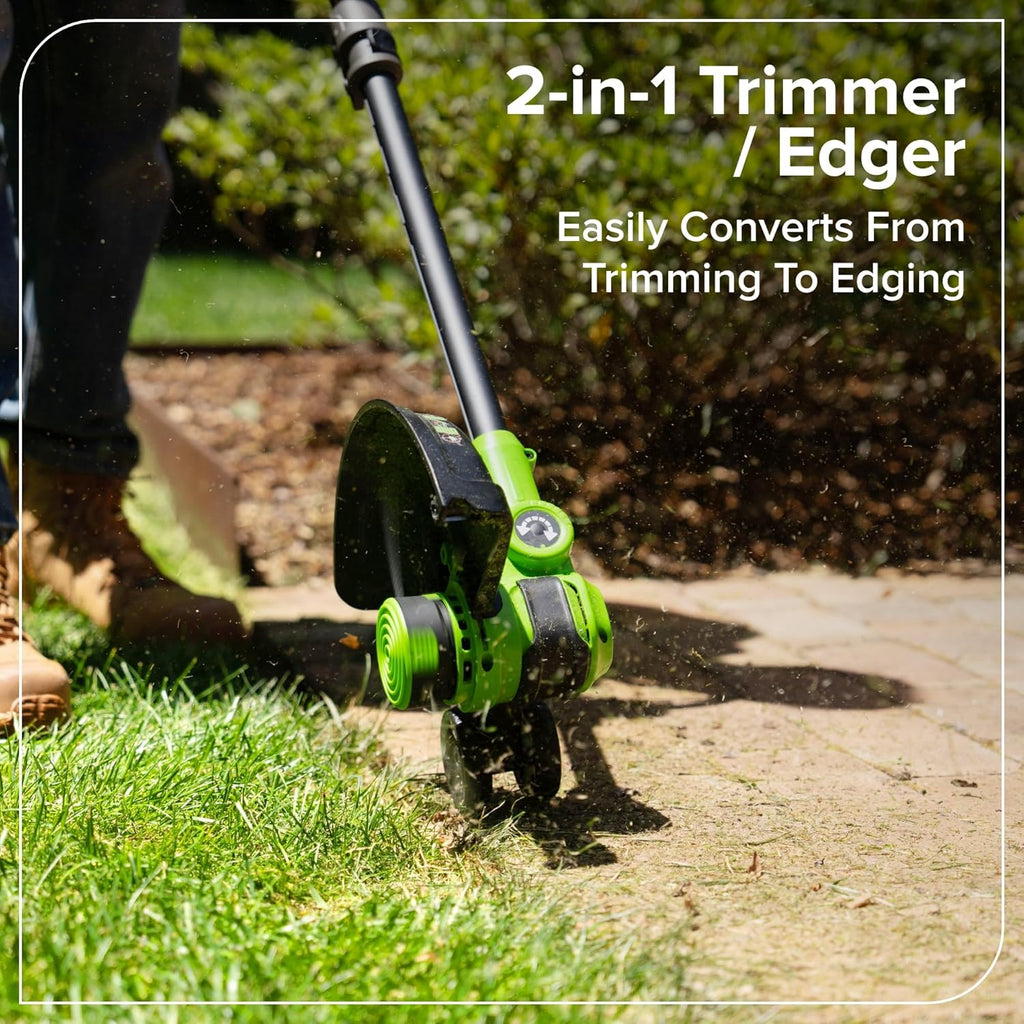 Greenworks 24V 12" Brushless String Trimmer Kit, 2-in-1 Trimmer & Edger, Adjustable Shaft, 3.0Ah USB-C Battery, 65W USB-C Charger, 10 Blades, 3-Year Warranty