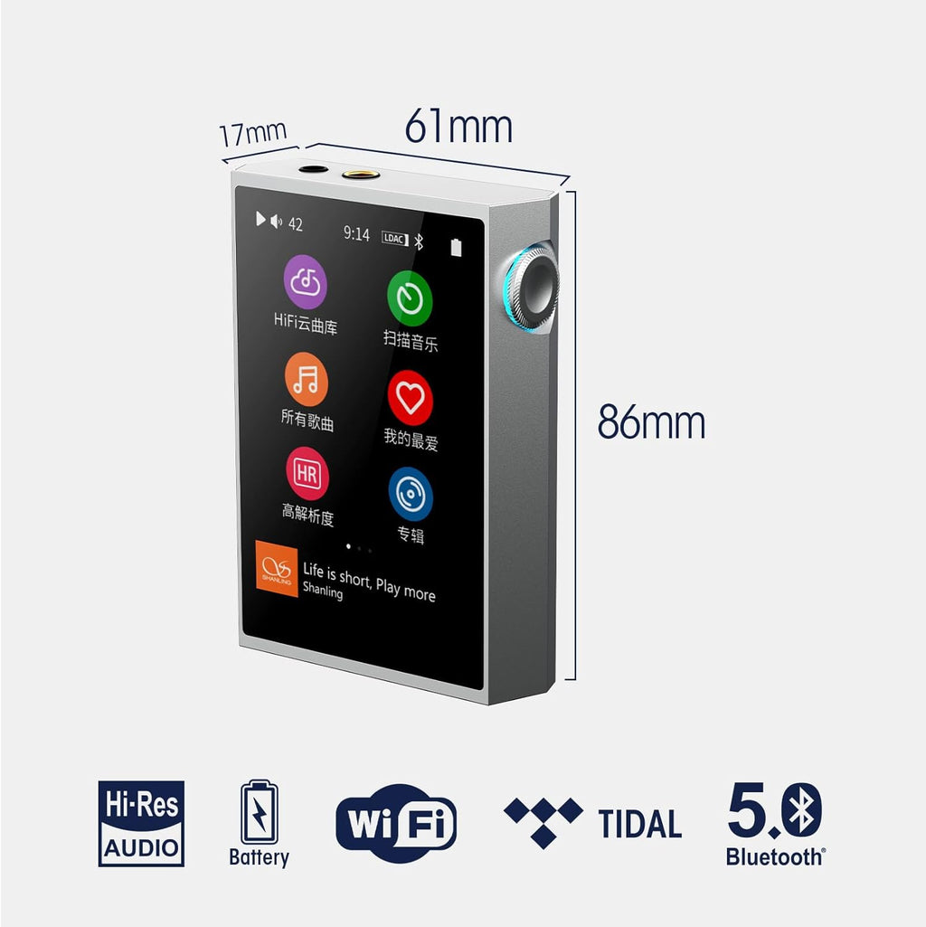 SHANLING M1 Plus Protable Music Player M1Plus High-Definition Lossless MP3 Player ES9069Q DAC Dual SGM8262 Amplifier PCM768 DSD512 Bluetooth 5.2 LDAC WiFi DLNA Airplay Silver