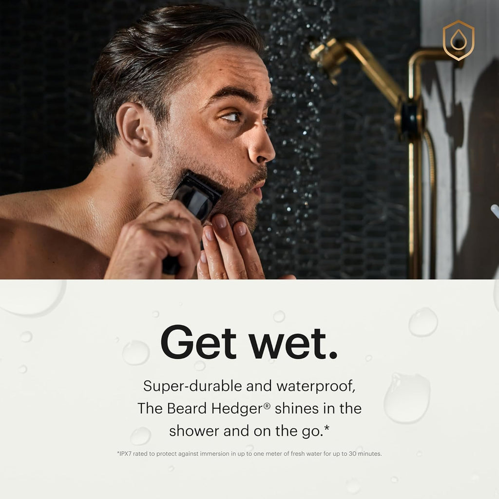 MANSCAPED® The Beard Hedger® Men's Premium Beard Trimmer, 20 Length Adjustable Blade Wheel, Stainless Steel T-Blade for Precision Facial Hair Trimming, Cordless Waterproof Wet/Dry Clipper