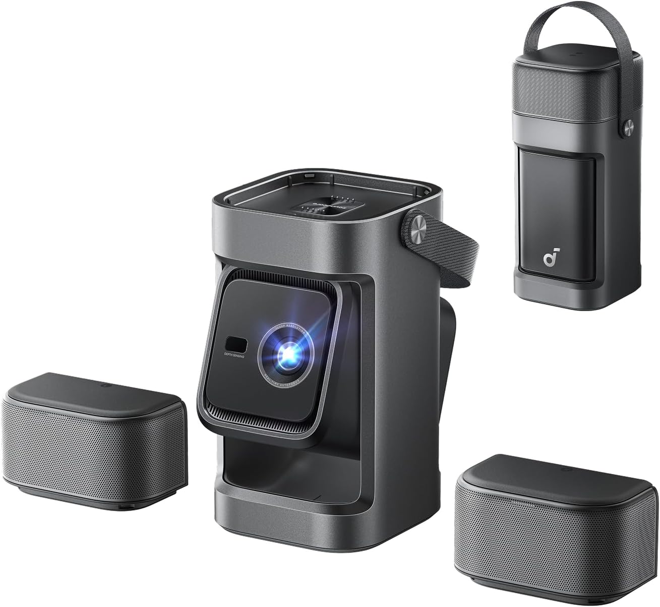 soundcore Nebula P1 Portable GTV Projector with Detachable Speakers, 650 ANSI Lumens, 1080P, 20W Truly 2.0 Surround Sound, Dolby Audio, Built-In Gimbal (Renewed)