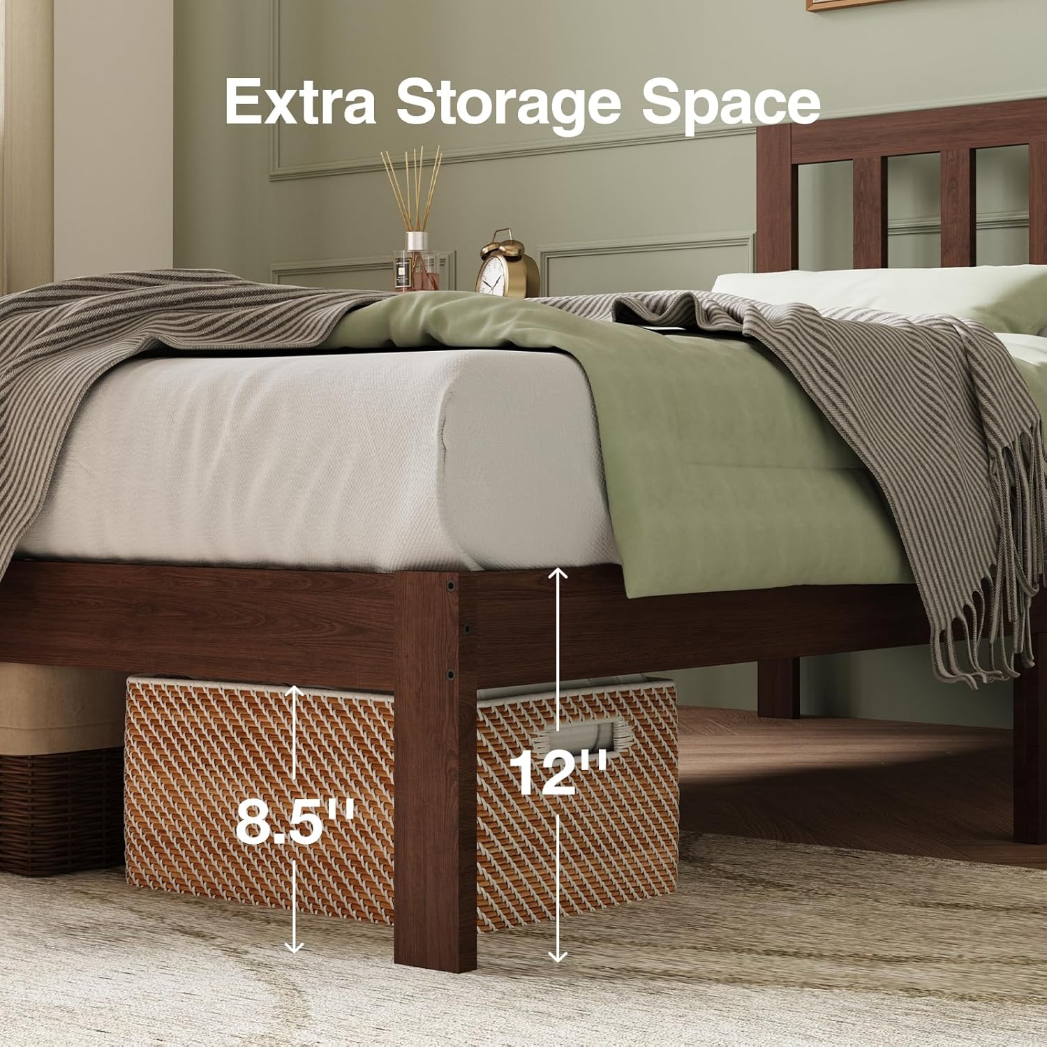 Novilla 12 Inch Twin Bed Frames Wood Twin Size Bed Frame with Classic Headboard Solid Wooden Twin BedFrame No Box Spring Needed, Easy Assembly,Walnut