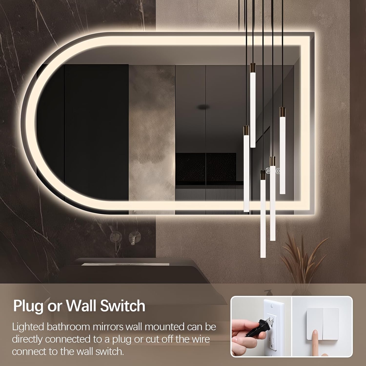 Niccy Arched LED Bathroom Mirror, 48x30 Arch Wall Mounted Frameless Bathroom Mirror for Vanity, Smart Lighted Frontlit Mirrors with Memory Function for Bathroom Bedroom Beauty Hair Salon