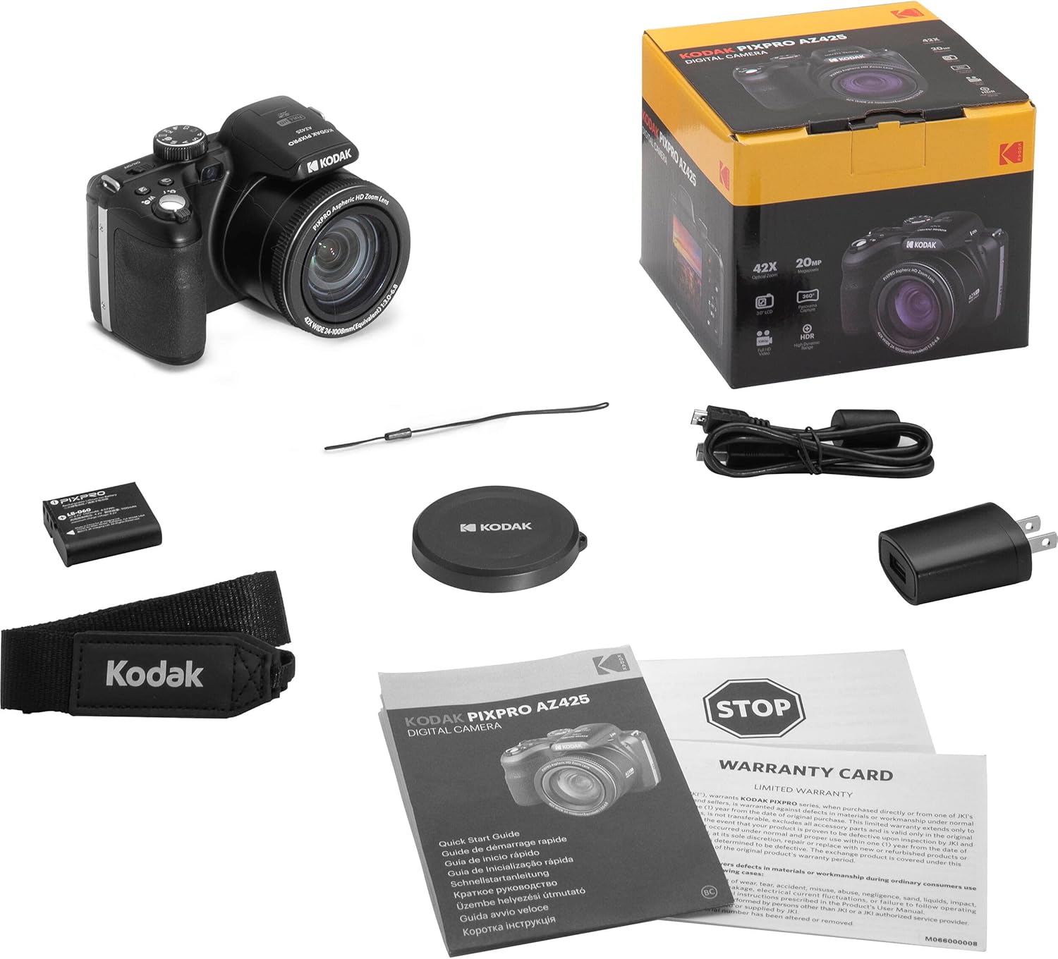 Kodak PIXPRO AZ425 Digital Camera Bundle with 64GB Memory Card + Camera Case (Black) + USB Card Reader + Table Tripod + Accessories (Black)