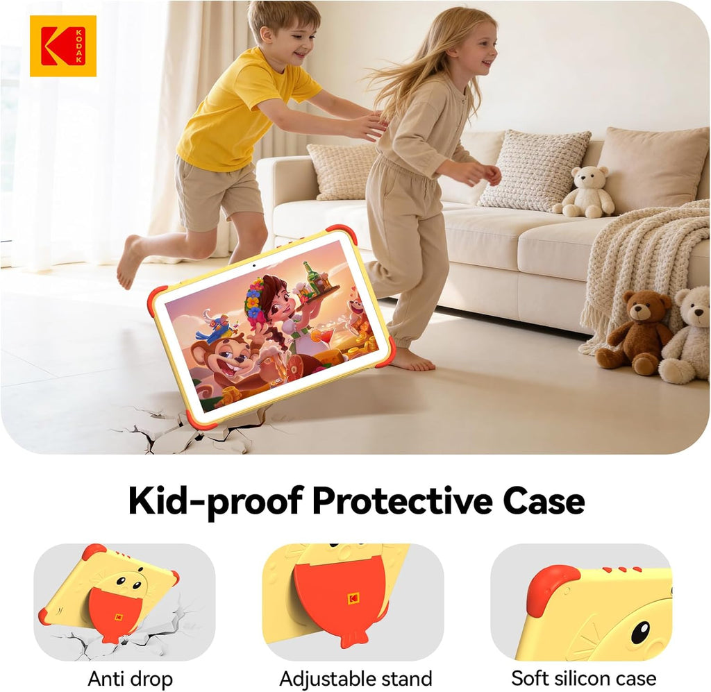 KODAK 10.1 Inch Android 15 Kids Tablet, 12GB RAM+64GB ROM(1TB Expand) Tablet for Kids, 6000mAh Battery, Parental Control, Blue Light Eye Protection, Shockproof Case for Learning