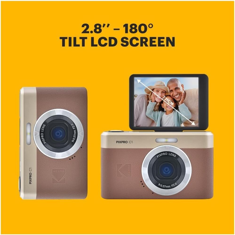 KODAK PIXPRO C1 13MP, 1080p Digital Camera (Brown) Bundle with 32GB MicroSD Card and Card Reader (3-Items)