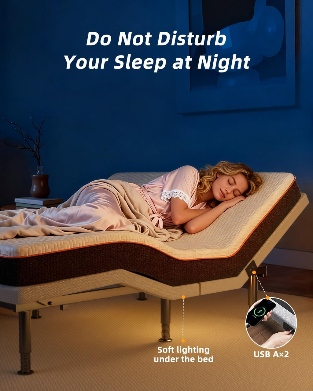 Electric Queen Adjustable Bed Frame with Wireless Remote, Head Foot Incline, USB, Underbed Light - Heavy Duty Platform, Easy Assembly, Zero Gravity - Bedframe Basic with Quiet Motor